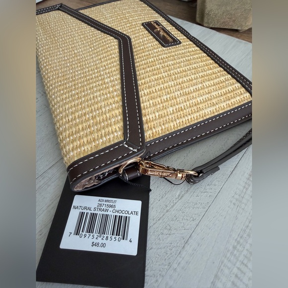 Nanette Lepore VL Natural Straw Wristlet w/Matching VL Chocolate Brown Wallet - Picture 6 of 12